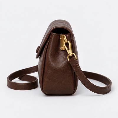 Lilia Brown PU Leather Crossbody Bag with Flap Closure