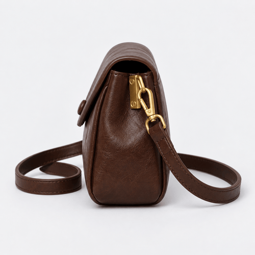 Lilia Brown PU Leather Crossbody Bag with Flap Closure