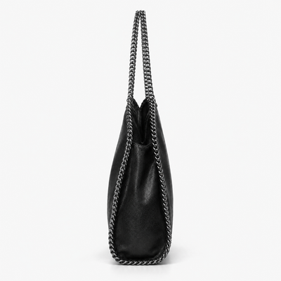 Konie Black Leather Slouchy Shoulder Handbag with Chain Strap