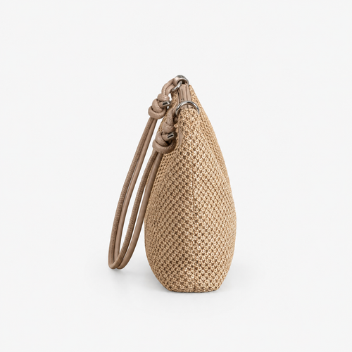 Alia Beige Woven Straw Hobo Bag with Zip Closure