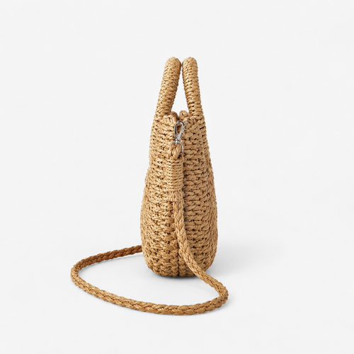 Léna Small Beige Straw Crossbody Bag