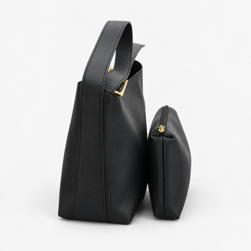 Léna Black Women's Shoulder Bag with Matching Detachable Pouch