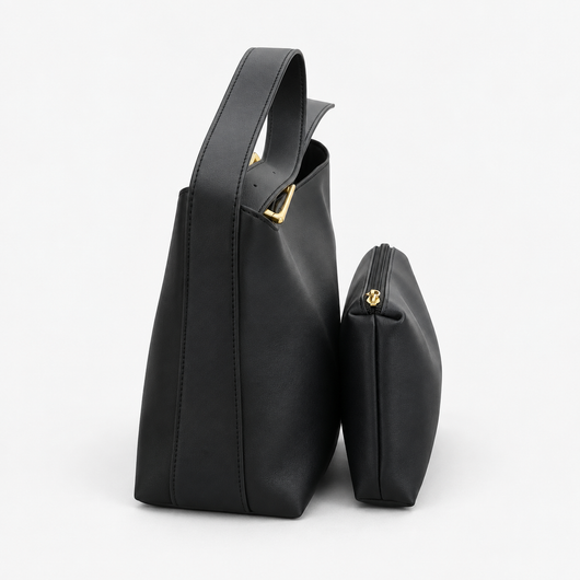 Léna Black Women's Shoulder Bag with Matching Detachable Pouch