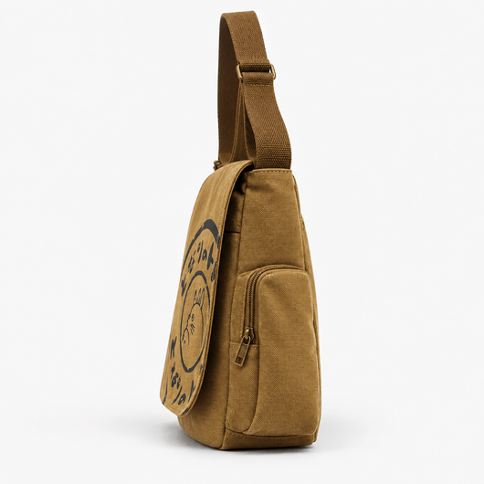 Women's Khaki Canvas Messenger Bag with Adjustable Crossbody Strap