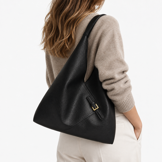 LICA Large Black Soft Leather Hobo School Bag
