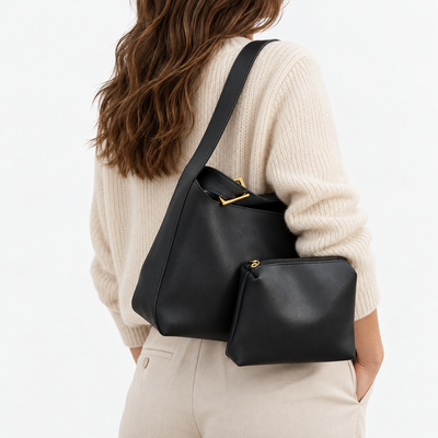 Léna Black Women's Shoulder Bag with Matching Detachable Pouch