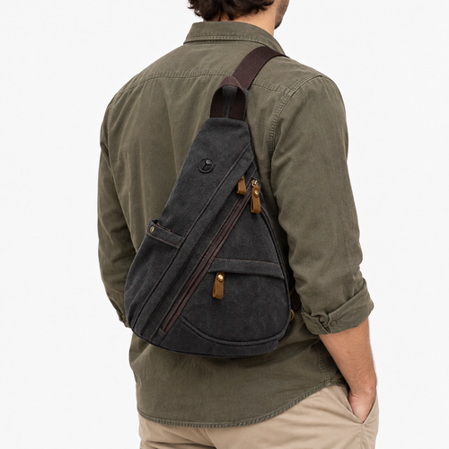 Unisex Canvas Chest Sling Bag with Headphone Port