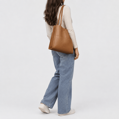 Brown PU Leather Structured Tote Bag