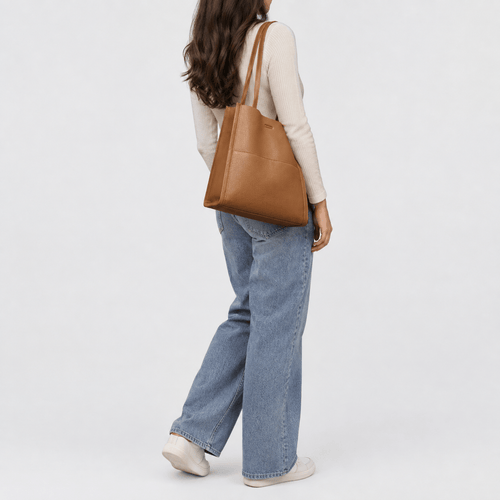 Brown PU Leather Structured Tote Bag