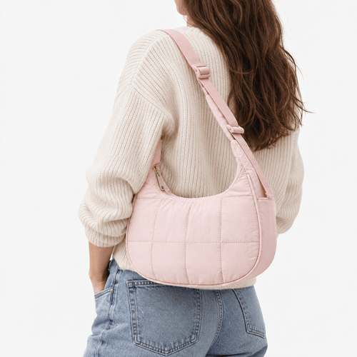 Elia Pink Quilted Nylon Shoulder Bag