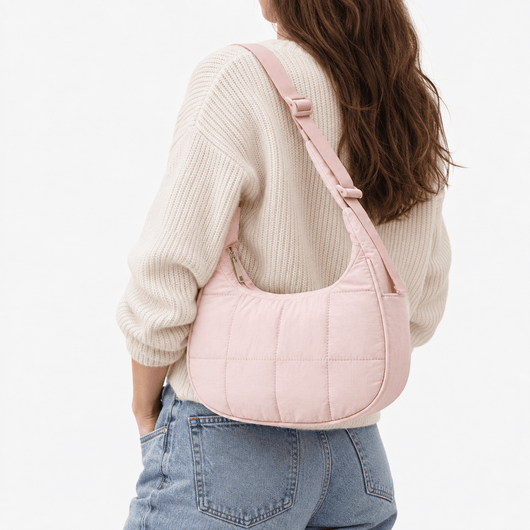 Elia Pink Quilted Nylon Shoulder Bag