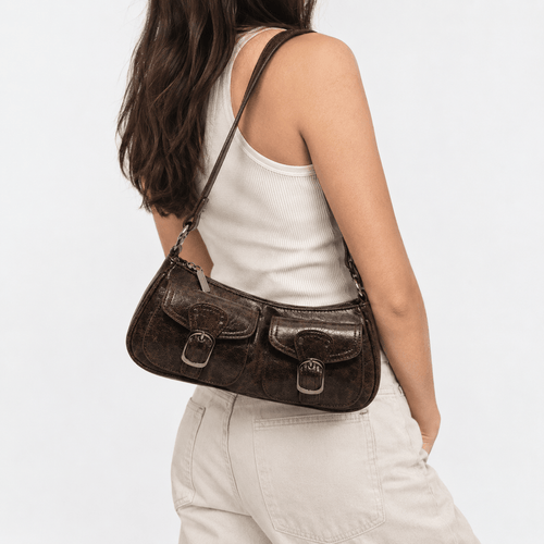 Brown Vintage Faux Leather Shoulder Handbag