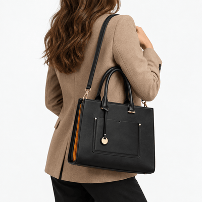 Royale Black PU Leather Structured Tote Handbag