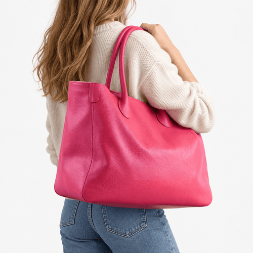 Large Pink PU Leather Cabas Tote Bag for Women