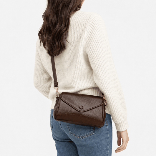 Lilia Brown PU Leather Crossbody Bag with Flap Closure