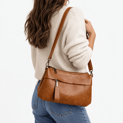 Mona Brown PU Leather Multi-Pocket Crossbody Bag