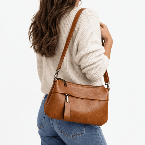 Mona Brown PU Leather Multi-Pocket Crossbody Bag
