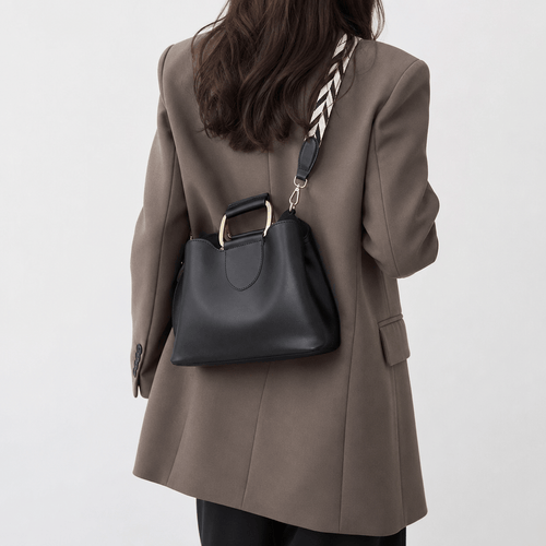 Women's Black PU Leather Top-Handle Crossbody Handbag