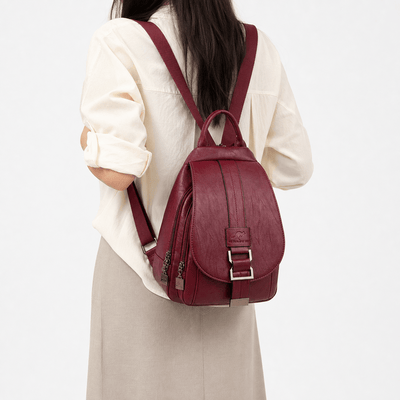 Women's Small Burgundy PU Leather Travel Backpack