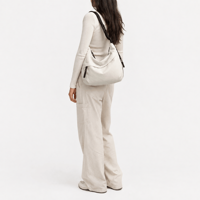 White Nylon Hobo Shoulder Bag with Adjustable Strap