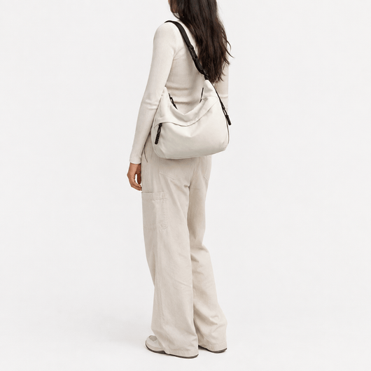White Nylon Hobo Shoulder Bag with Adjustable Strap