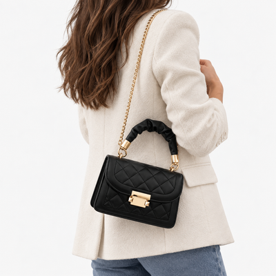 Sophie Black Quilted Flap Shoulder Bag with Gold Chain Strap