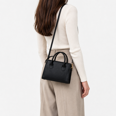 Élise Black Compact Crossbody Handbag with Top Handles