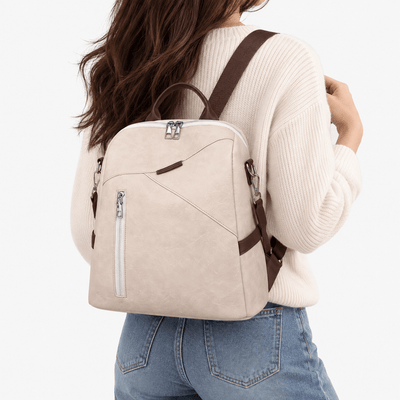 Women's Beige PU Leather Convertible Backpack Chest Bag