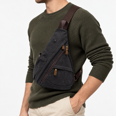 Unisex Canvas Chest Sling Bag with Headphone Port