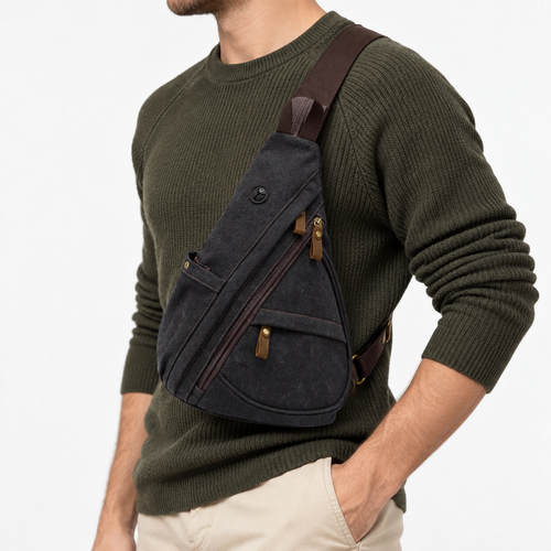 Unisex Canvas Chest Sling Bag with Headphone Port