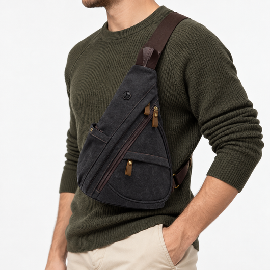 Unisex Canvas Chest Sling Bag with Headphone Port