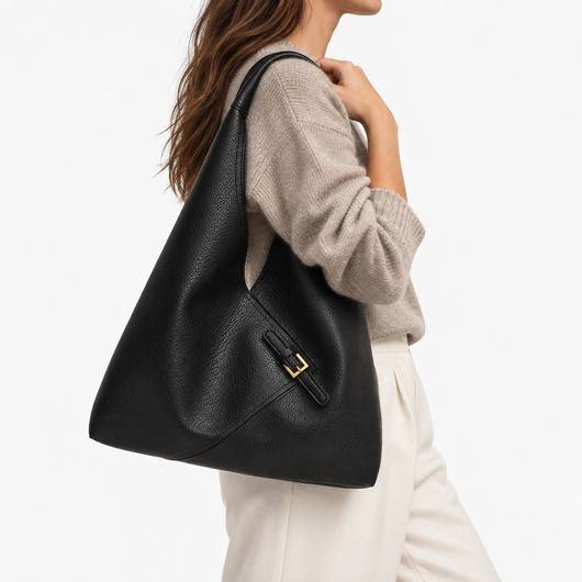 LICA Large Black Soft Leather Hobo School Bag