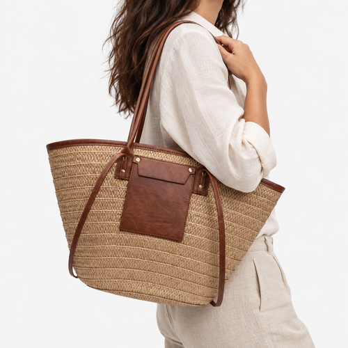 Anaelle Large Woven Straw Tote Bag with Double Handles