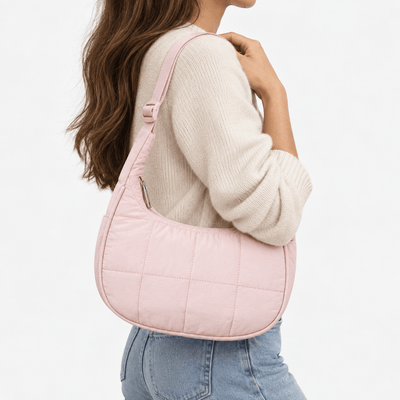 Elia Pink Quilted Nylon Shoulder Bag