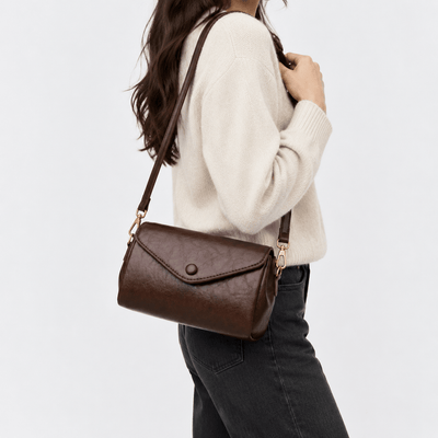 Lilia Brown PU Leather Crossbody Bag with Flap Closure