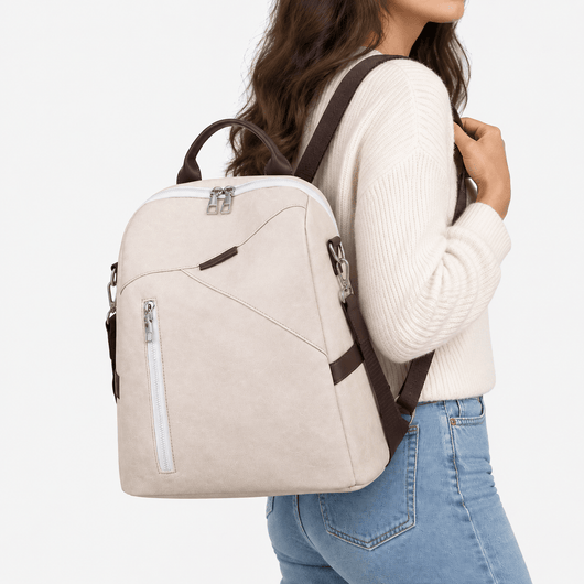 Women's Beige PU Leather Convertible Backpack Chest Bag