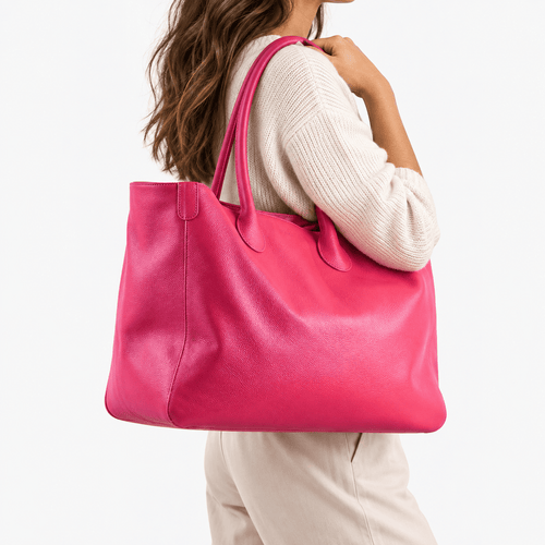 Large Pink PU Leather Cabas Tote Bag for Women