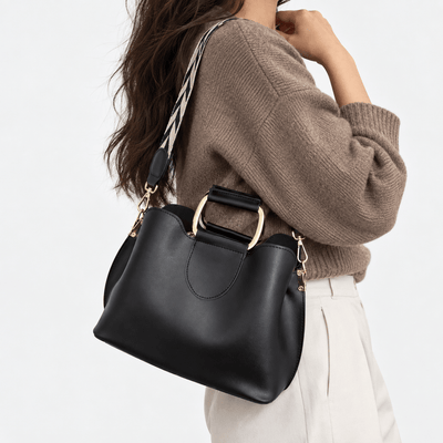 Women's Black PU Leather Top-Handle Crossbody Handbag