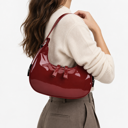 Luna Red Patent Faux Leather Half-Moon Shoulder Bag