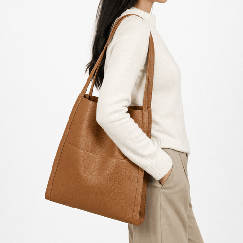 Brown PU Leather Structured Tote Bag