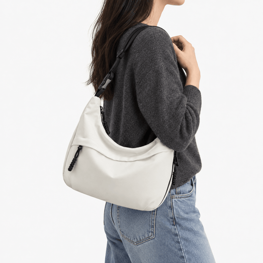 White Nylon Hobo Shoulder Bag with Adjustable Strap