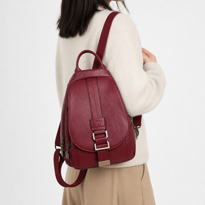 Women's Small Burgundy PU Leather Travel Backpack