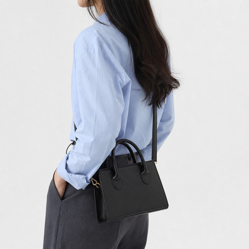 Élise Black Compact Crossbody Handbag with Top Handles