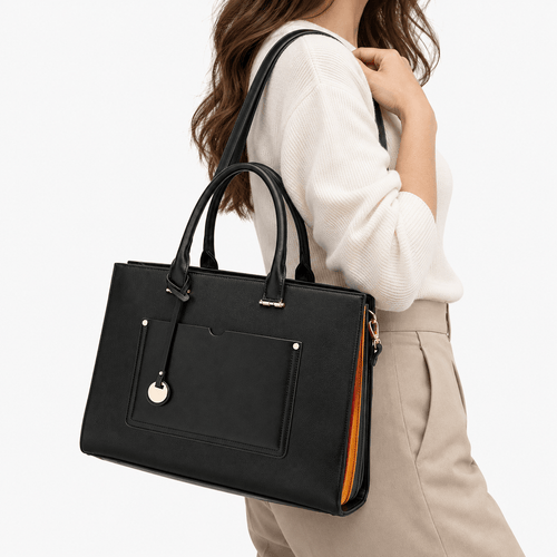 Royale Black PU Leather Structured Tote Handbag