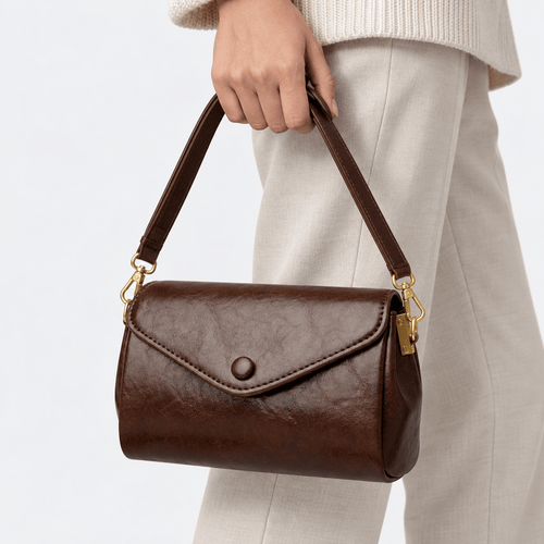 Lilia Brown PU Leather Crossbody Bag with Flap Closure