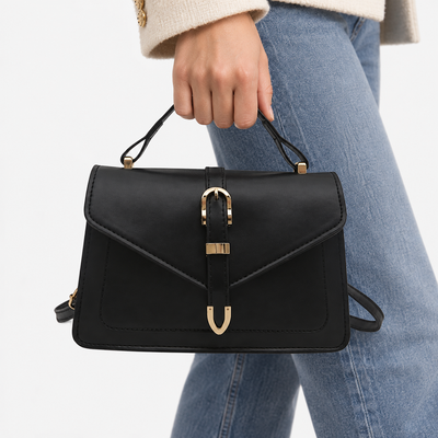 Isaline Small Black Crossbody Handbag with Gold-Tone Flap