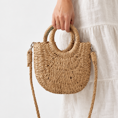 Léna Small Beige Straw Crossbody Bag