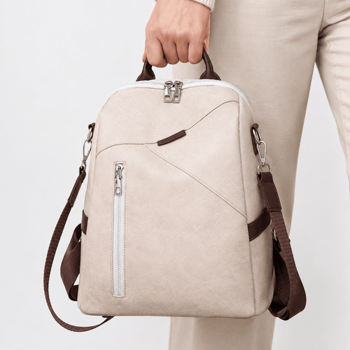 Women's Beige PU Leather Convertible Backpack Chest Bag