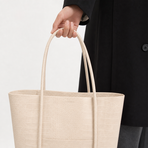 Women's Beige Crocodile Embossed PU Leather Tote Bag