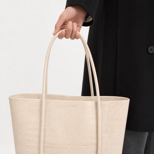 Women's Beige Crocodile Embossed PU Leather Tote Bag
